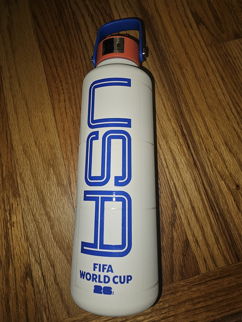 FIFA World Cup Branded White and Blue Sports Water Bottle With Flipstraw 24 Oz